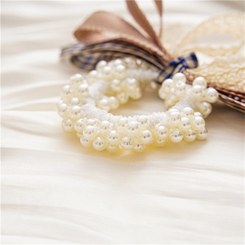 Dây Cột Tóc Co Giãn Cao Phối Ren Đính Ngọc Trai Thiết Kế Mới Thời Trang Hàn Quốc Cho Nữ