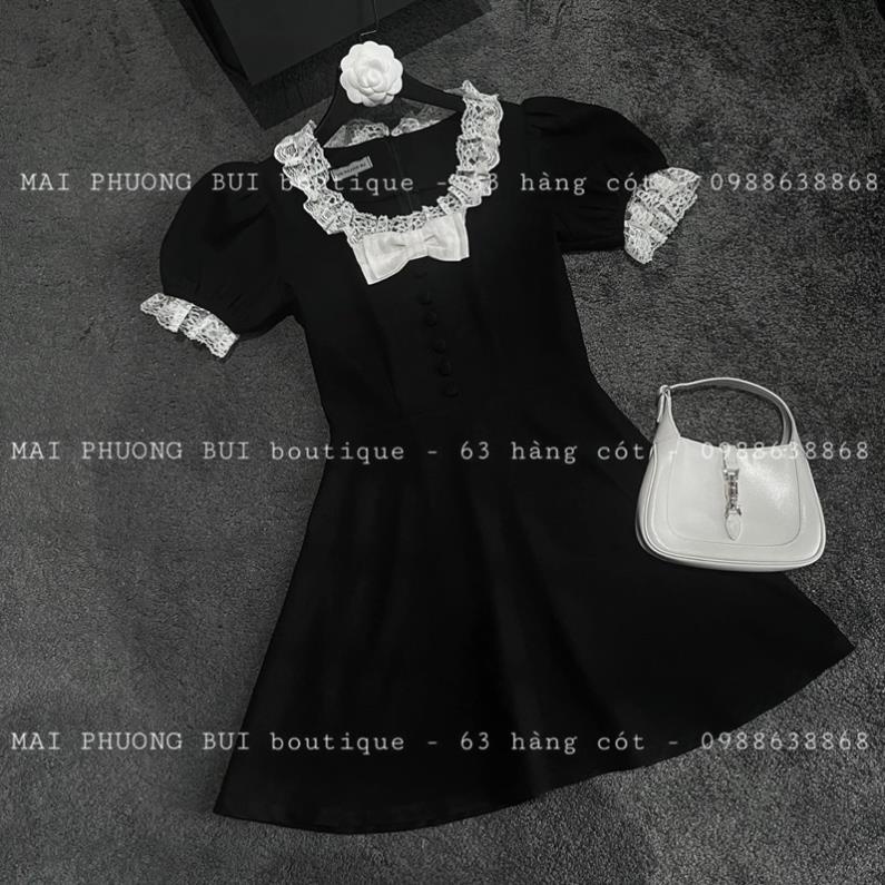 [ 𝐅𝐑𝐄𝐄 𝐒𝐇𝐈𝐏 ] VÁY ĐEN CỔ PHỐI REN NƠ TRẮNG SANG CHẢNH