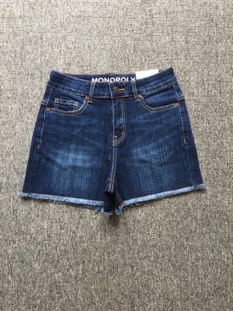 Quần shorts jeans lưng cao tua lai