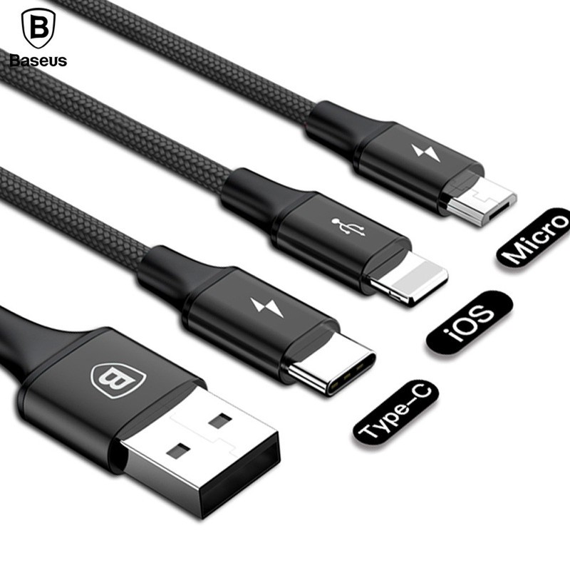 Cáp sạc 3 đầu Baseus LV145 Type C Android và Lightning 30cm