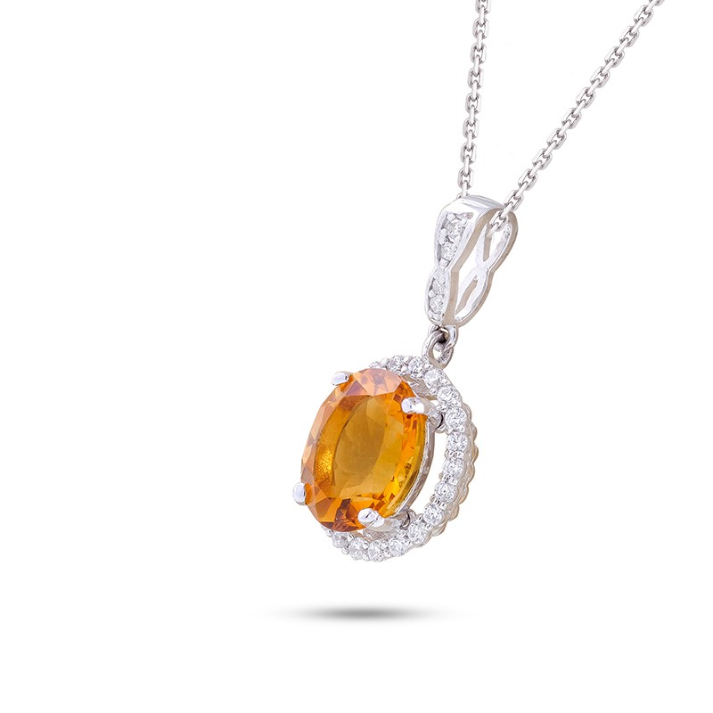 Mặt dây DOJI vàng trắng 14K gắn đá CITRINE 862