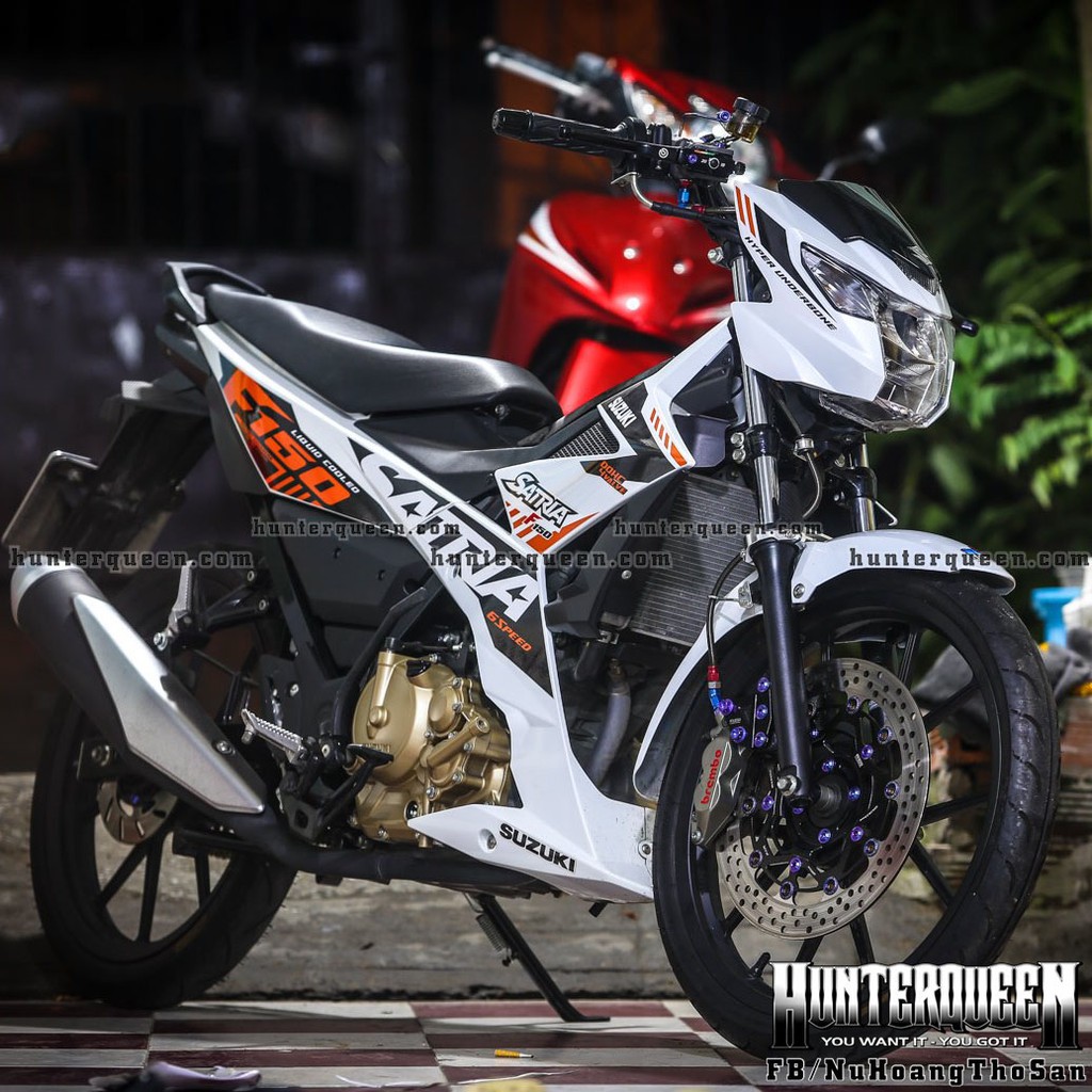 Tem rời dán xe Raider trắng. Satria F150 cam đen. Decal cao cấp, không bay màu