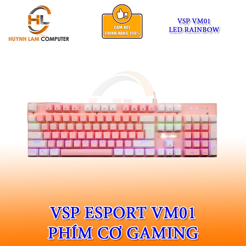 Bàn phím VSP VM01 (HỒNG TRẮNG) phím cơ LED Rainbow - Hàng chính hãng