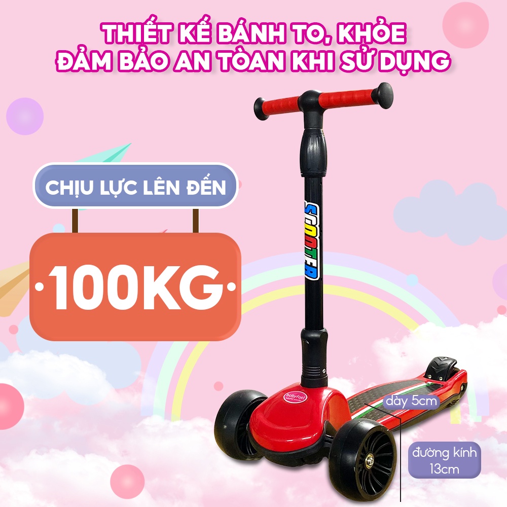 Xe scooter cho bé Babyfast thương hiệu Babyhop sử dụng từ 1,5 tuổi 3 bánh to phát sáng vĩnh cửu gấp gọn chịu lực 100kg