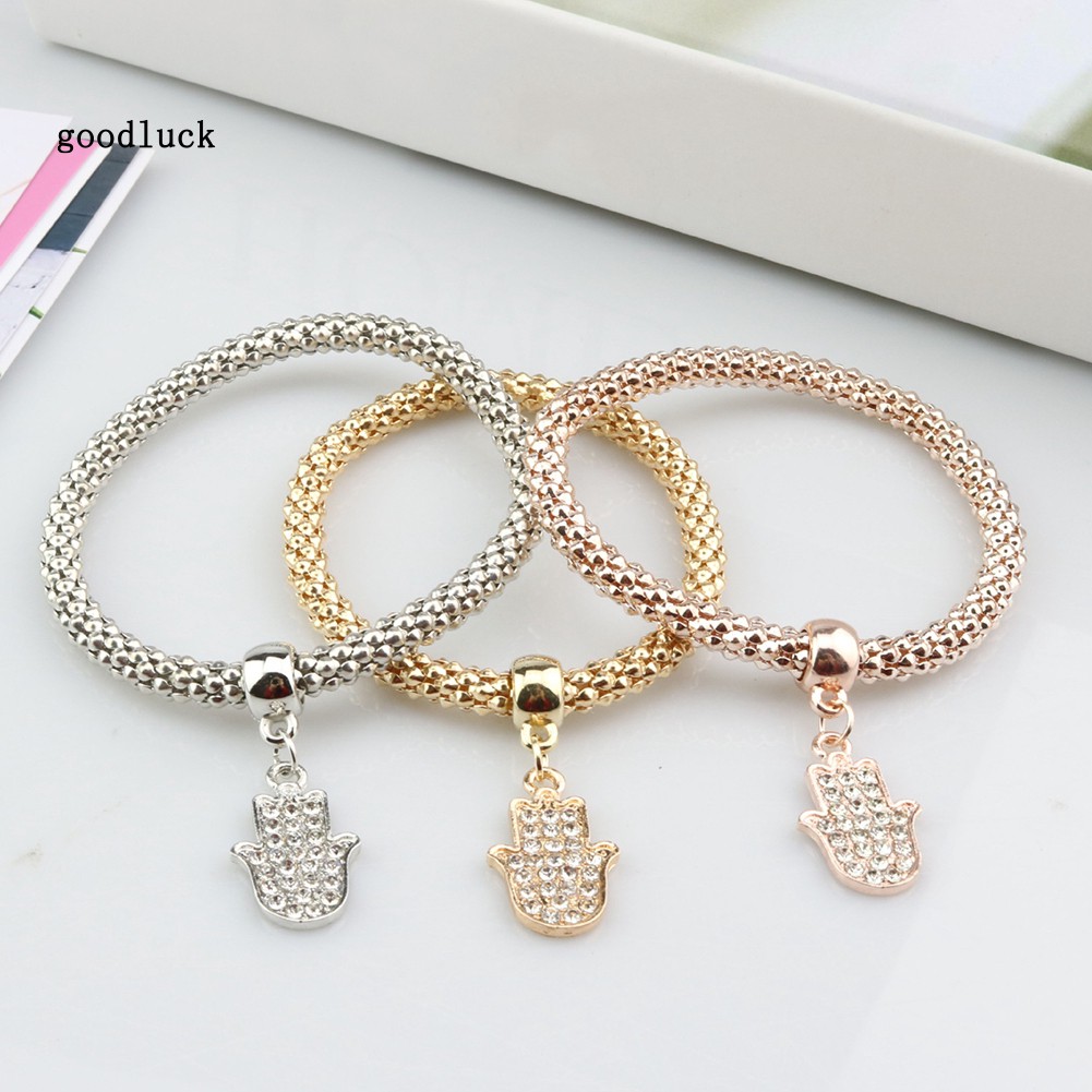 Bộ 3 vòng dây móc xích kiểu mặt hình trái tim đính đá thời trang dành cho nữ | BigBuy360 - bigbuy360.vn