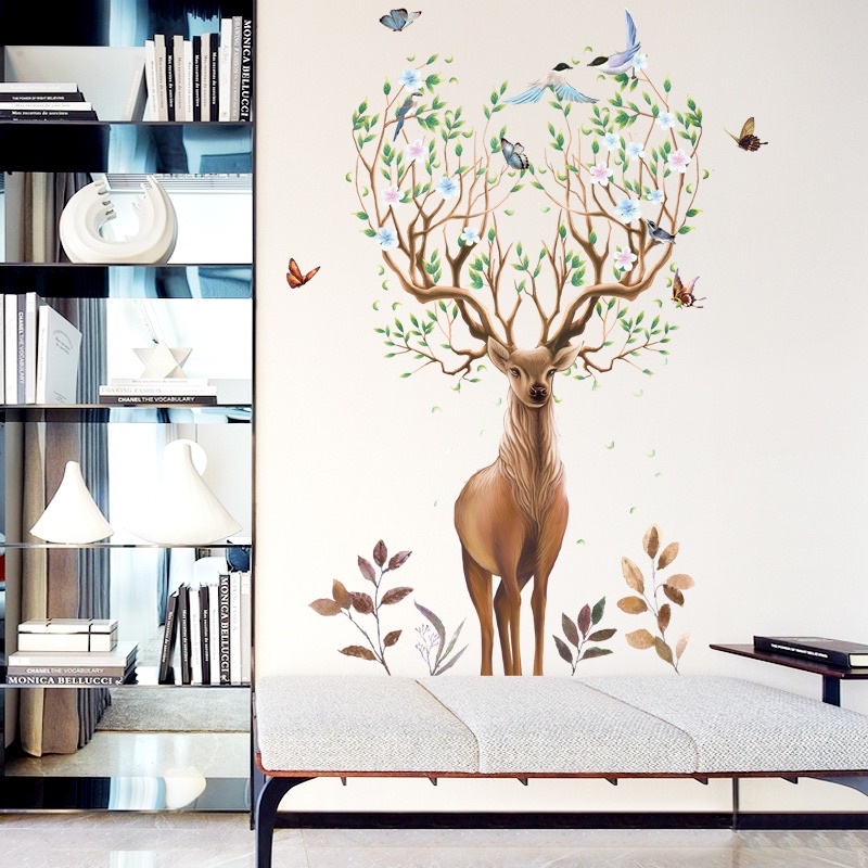 Decal Dán Tường Mẫu Hươu rừng xanh (kèm kích thước)