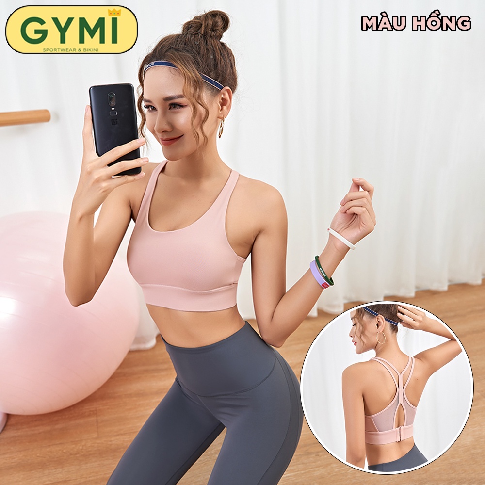 Áo bra tập gym yoga nữ chất thun lạnh GYMI AL17 dáng 2 dây thể thao có khoá cài sau co giãn nâng đỡ ngực