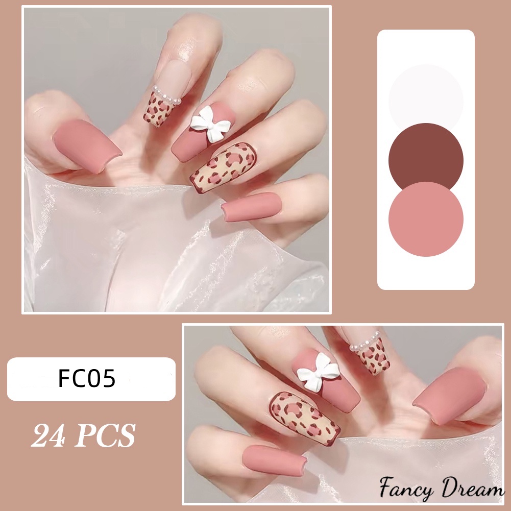 Set 24 Móng Tay Giả Dáng Dài Đính Bướm Thời Trang Sang Trọng Có Thể Tháo Rời