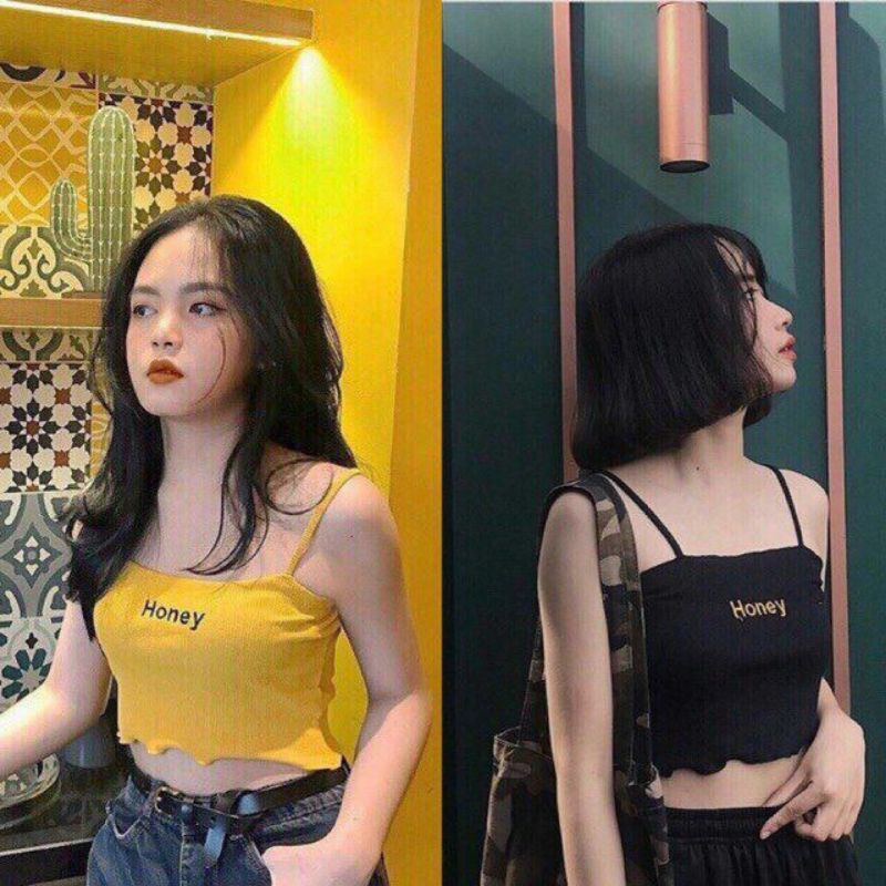 Áo hai dây thêu chữ honey