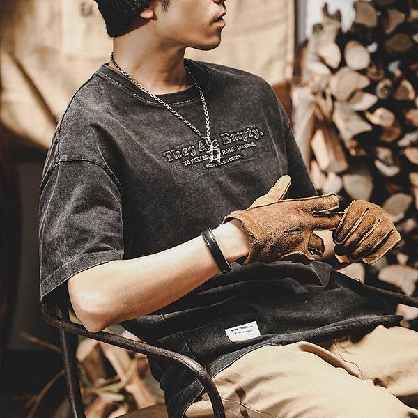 American-Style Heavy Retro Short Sleeve T-shirt Men's Loose Fashion Brand 2022 Summer New Yeast Factory Washed Short-Sleeved T-shirt Men etSA