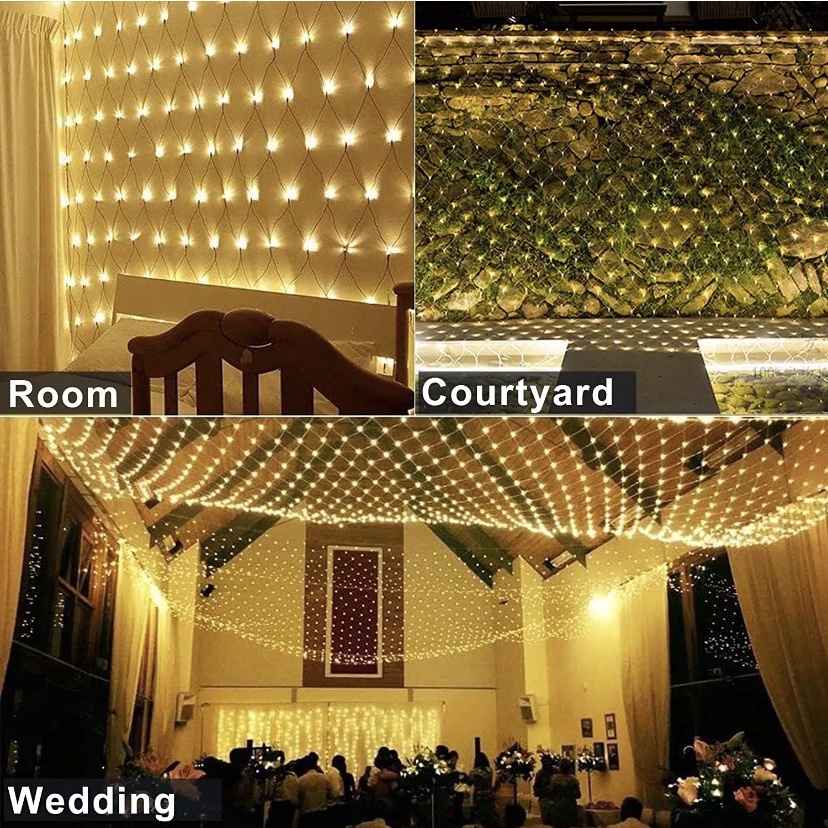 (Cắm Điện) Rèm Đèn Led Đom Đóm Lưới Cá Chống Nước 150*150 Cm Bóng Fairylight Trang Trí Quán Cafe, Sân Vườn, Tiệc