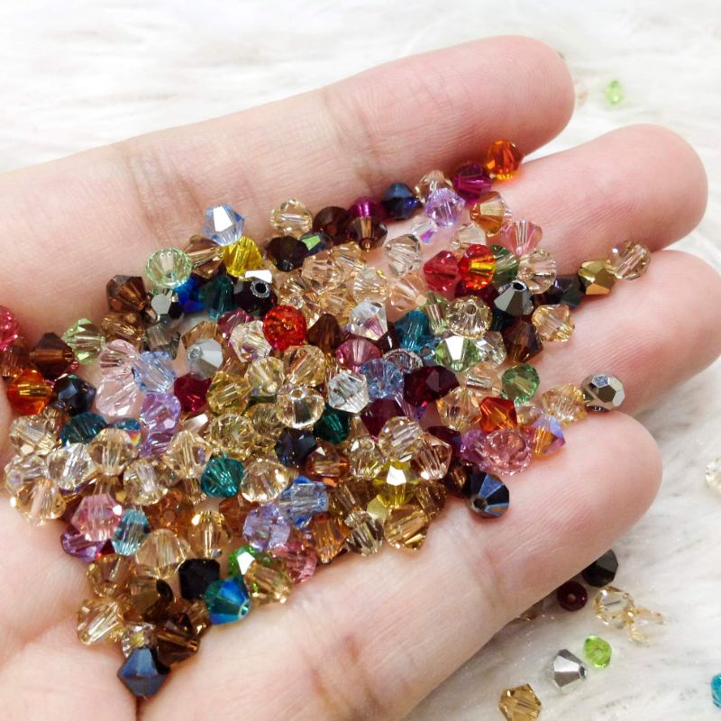 20 Hạt đá pha lê hình thoi mix trộn nhiều màu size 4mm lấp lánh sang trọng cườm xỏ vòng trang sức siêu đẹp