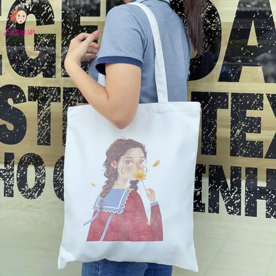 [Túi Thiết Kế-Fullbox quà tặng] Túi TOTE vải Canvas đeo vai phong cách hàn quốc, form unisex vintage - Girl CUTE