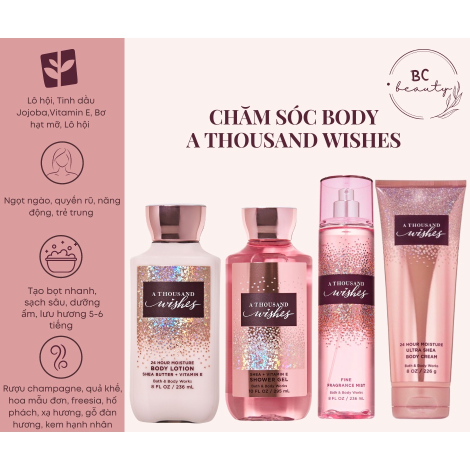Trọn Bộ Bath And Body Works A Thousand Wishes Sữa Tắm Hương Nước Hoa Xịt Thơm Body Kem Dưỡng Ẩm