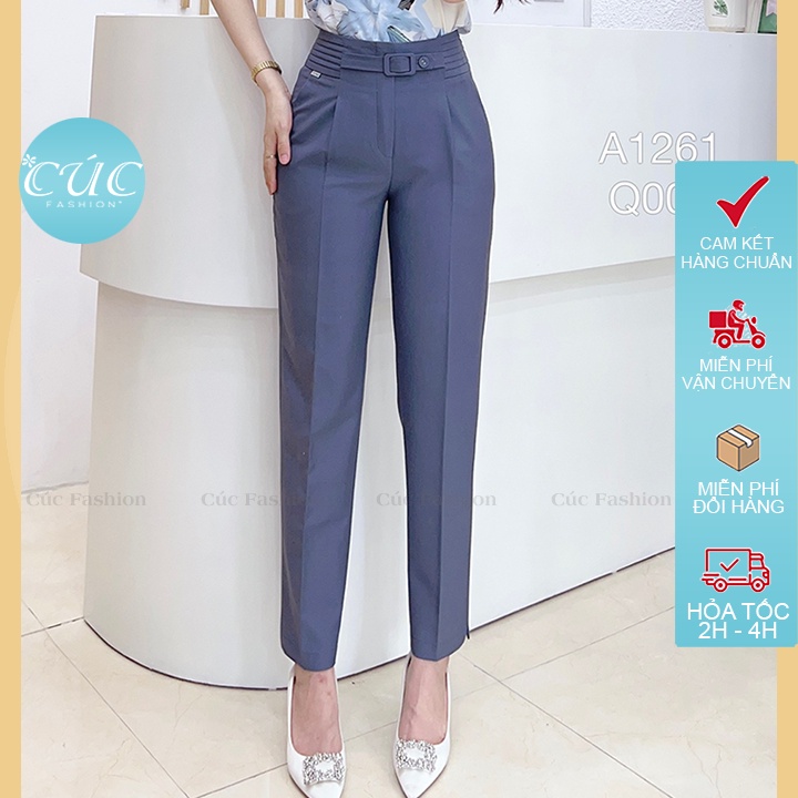 Quần baggy nữ Cúc Fashion quần begy dáng cạp cao vải tây dài đẹp thời trang âu công sở đen đi học ly cạp đai vuông Q006