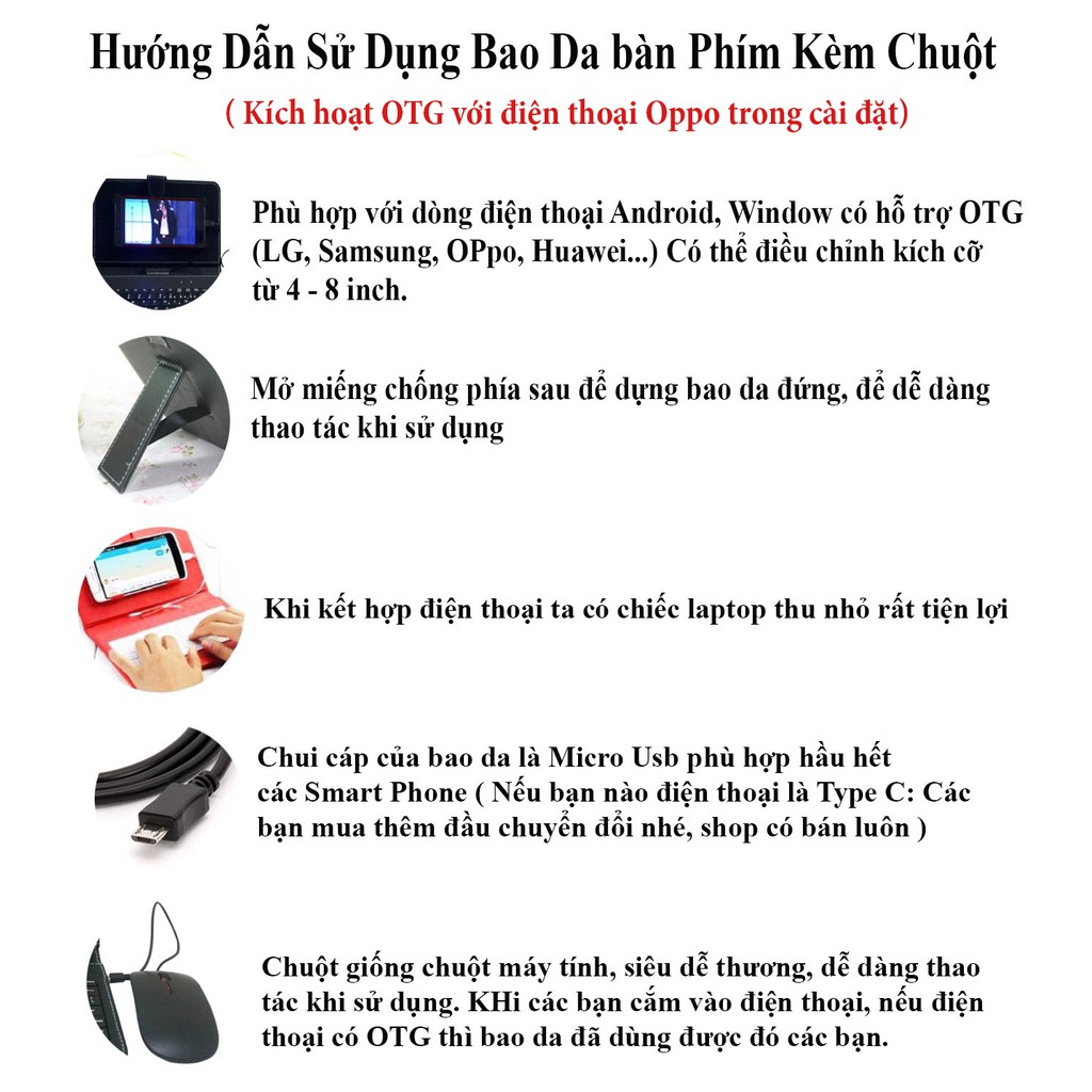 Bàn phím chơi game  Bao da bàn phím kèm chuột có dây sử dụng cho điện thoại, ipad, máy tính bảng...  Kết nối OTG