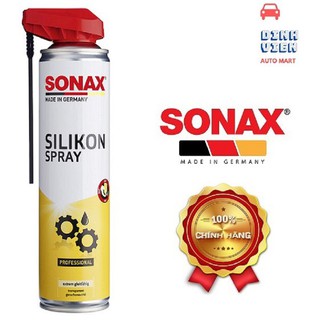 Chai Xịt Silicone Spray With EasySpray Sonax 348300 hợp chất tạo ra một lớp màng mỏng trong suốt, bôi trơn và bảo vệ.