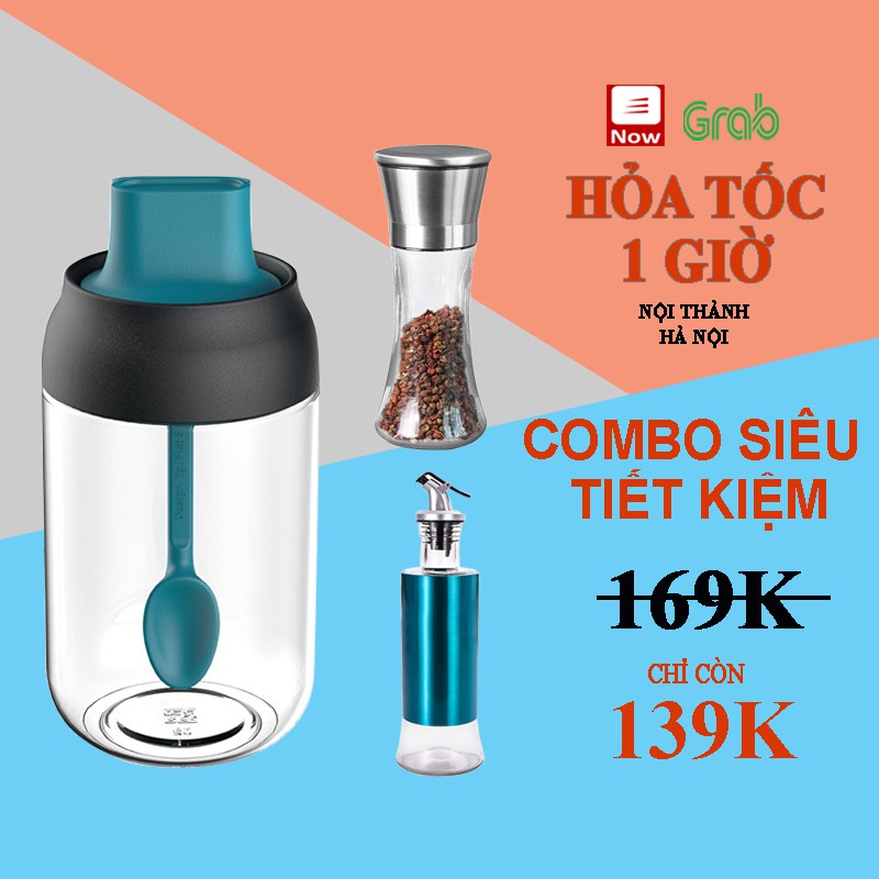 Combo 3 Hũ Lọ Đựng Gia Vị, Xay Tiêu, Dầu Ăn, Nước Mắm Giá Siêu Tiết Kiệm