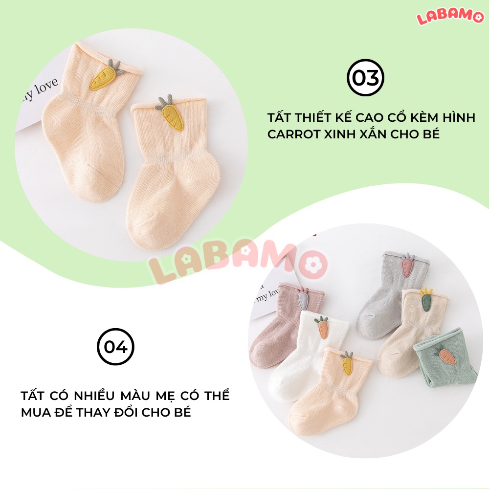 Tất cho bé gái cao cổ từ 0 đến 3 tuổi hình cà rốt chất liệu cotton cute LABAMO TAT03