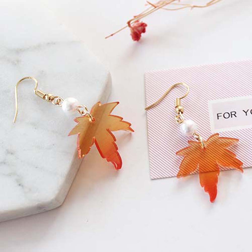 Hoa Tai Dáng Dài Hình Lá Phong Phong Cách Boho Thời Trang