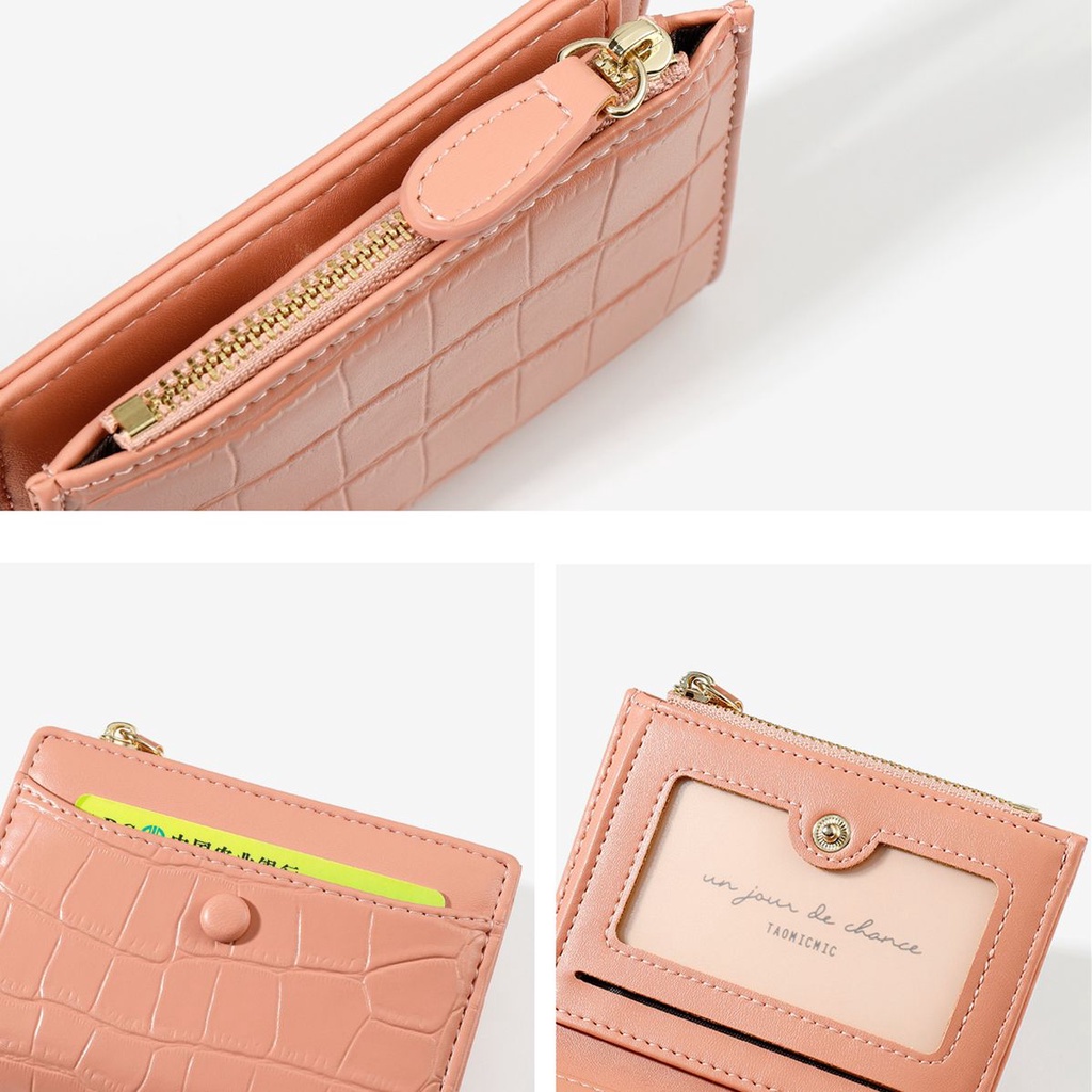 Ví da PU đựng thẻ nhiều ngăn có khóa kéo thời trang cho nữ