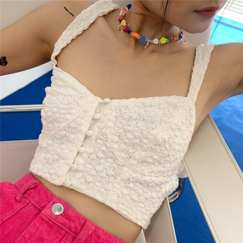 Áo Hai Dây Phối Ren In Họa Tiết Dễ Thương Thời Trang Cho Nữ Y2K