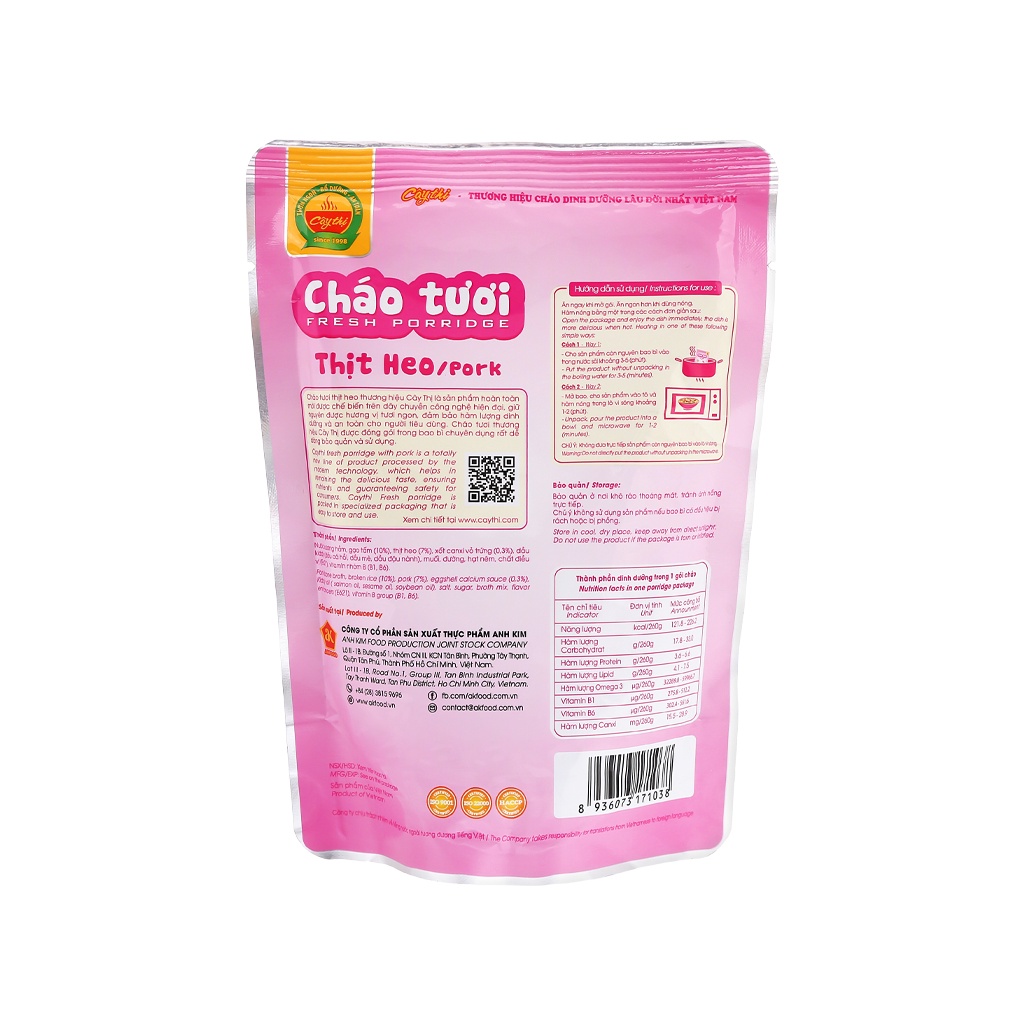 Cháo tươi thịt heo Cây Thị gói 260g