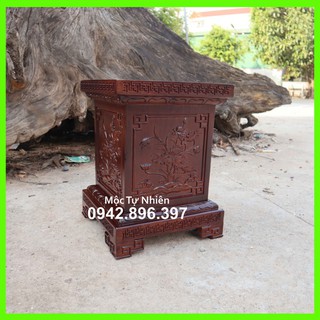 Đôn chân loa hoa sen kê đồ nặng gỗ hương màu tối cao 40cm