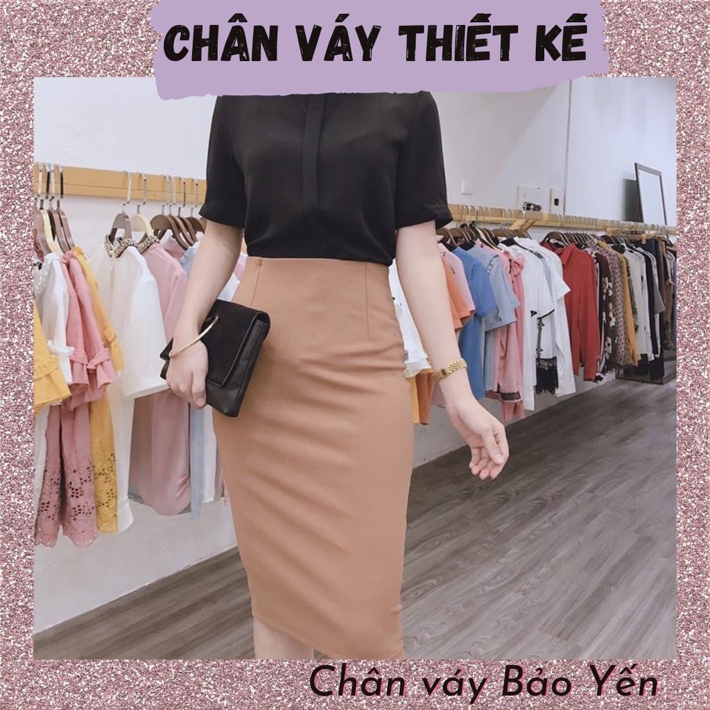 Chân váy bút chì màu be đậm xẻ sau tới gối - M14