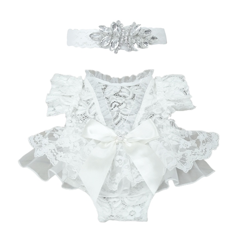 Set 2 Món Phụ Kiện Chụp Ảnh Phối Ren + Băng Đô Đính Đá Xinh Xắn Cho Bé Gái