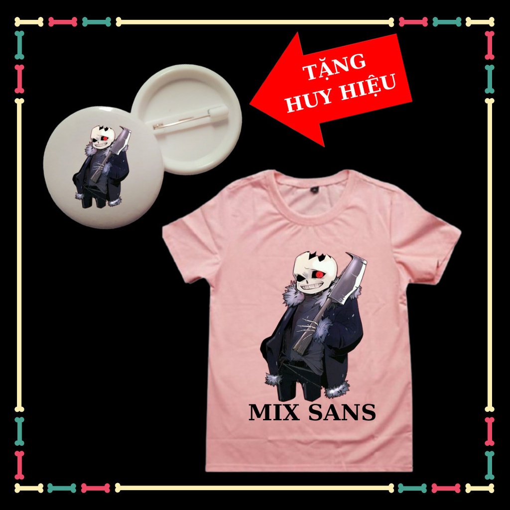 Áo trẻ em Mix Sans siêu ngầu, đủ size áo từ 10kg đến 90kg, kèm huy hiệu Sans