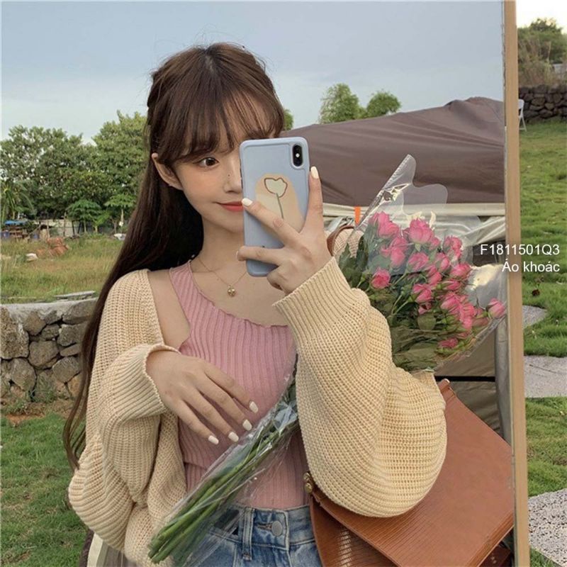 Áo khoác len cardigan croptop tay cánh dơi hàng Quảng Châu