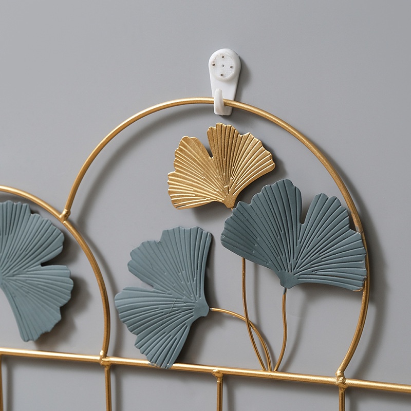 Tranh kim loại kèm Móc Treo Hình Lá Xanh Vàng decor nhà cửa phong cách Bắc Âu