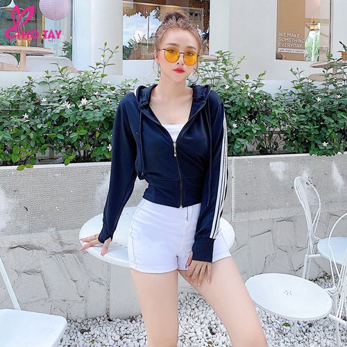 Áo khoác nữ croptop phối sọc tay và nón - THỎ TÂY | BigBuy360 - bigbuy360.vn