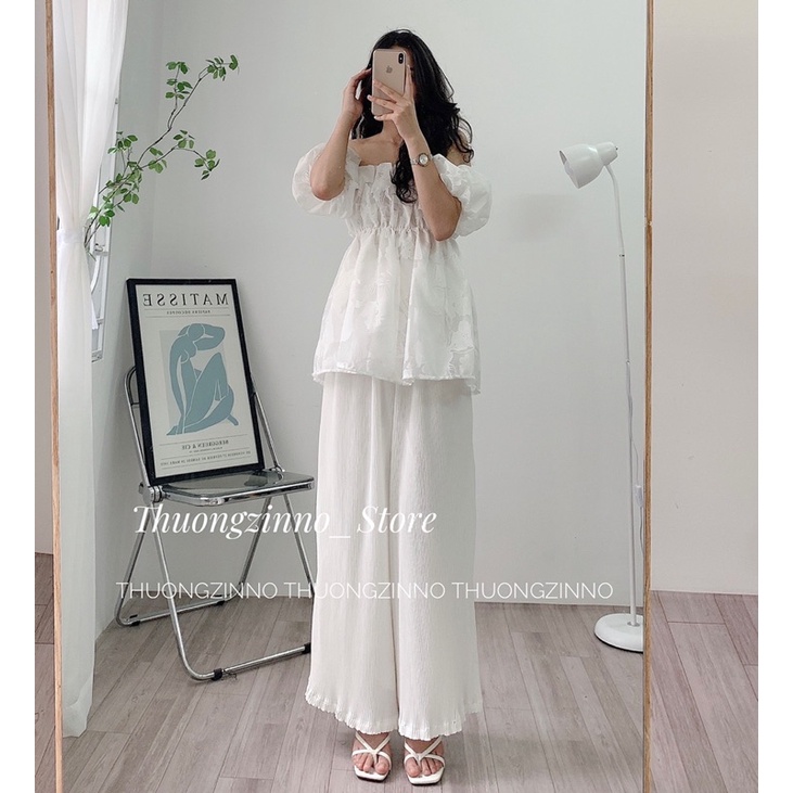 [Ảnh thật/Video]Áo Trễ Vai Laika In Hoa Dập Nổi Áo Ống Chiết Eo Hàng Quảng Châu Siêu Đẹp