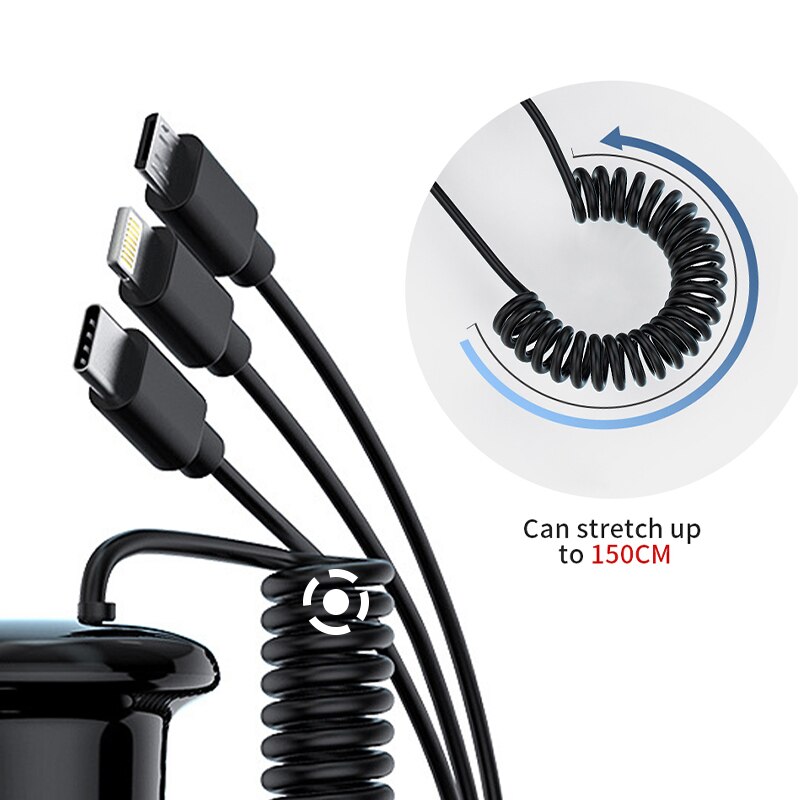 Bộ sạc ô tô SEAMETAL 12V 3 trong 1 sạc thuốc lá loại C IOS Micro-USB tự động sạc bộ đổi nguồn cho G