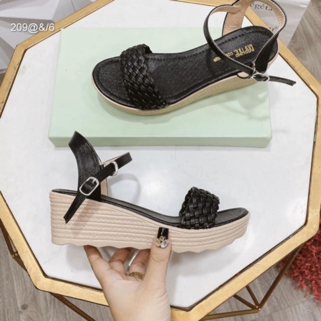 [ Free Ship - Hàng Loại 1 ] Dép Sandal Nữ  Đế Xuồng Quai Ngang Tết Dây Đế 5 cm Tôn Dáng Sang Chảnh