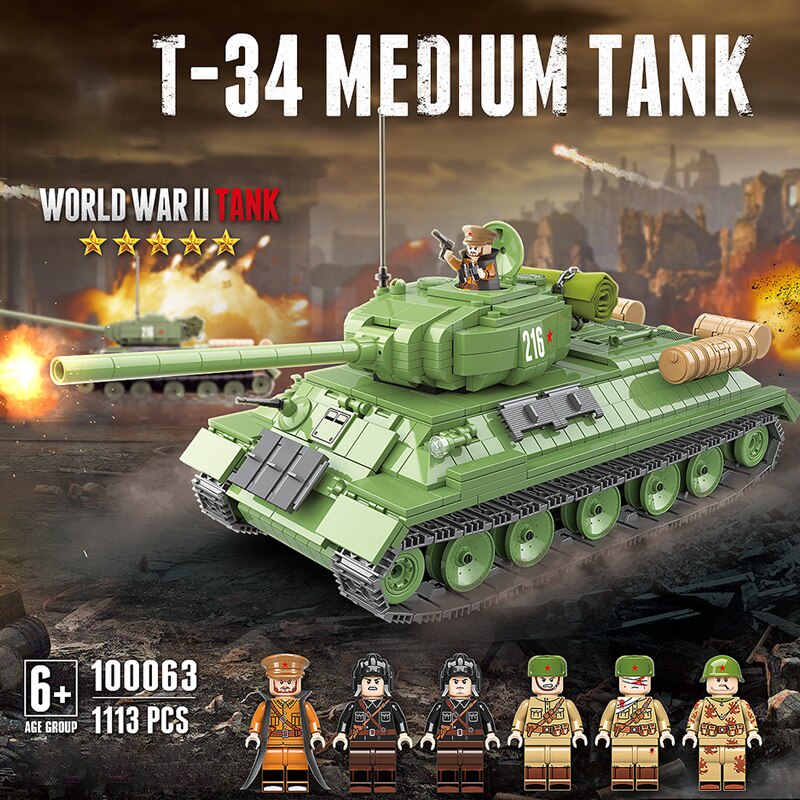 Đồ chơi lắp ráp Mô hình Xe Tank World War II Military Tank WW2 Tank Russia T-34 Medium Tank 100063
