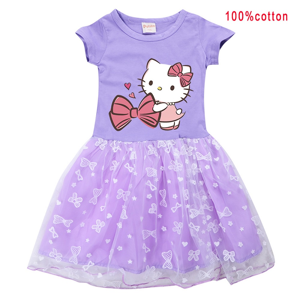 Hoạt Hình Đầm Xoè Tutu Tay Ngắn Hình Hello Kitty Cho Bé Gái