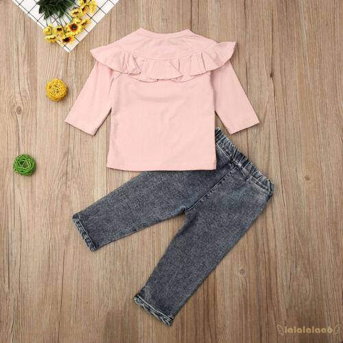 Set áo thun tay dài phối quần Jeans thời trang cho bé gái