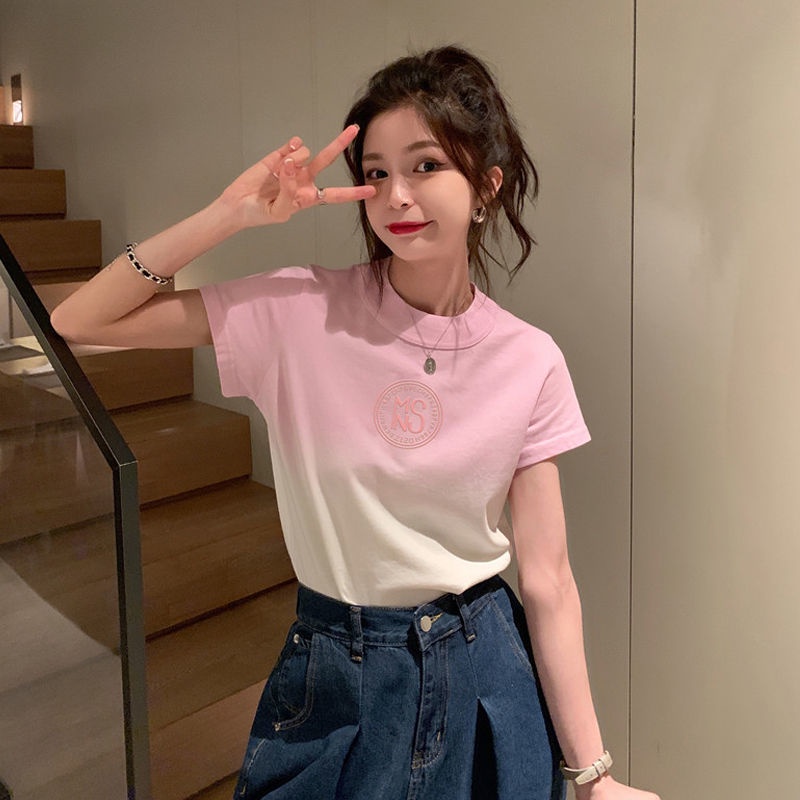 Áo thun croptop tay ngắn nhuộm màu loang độc đáo thời trang hè cho nữ