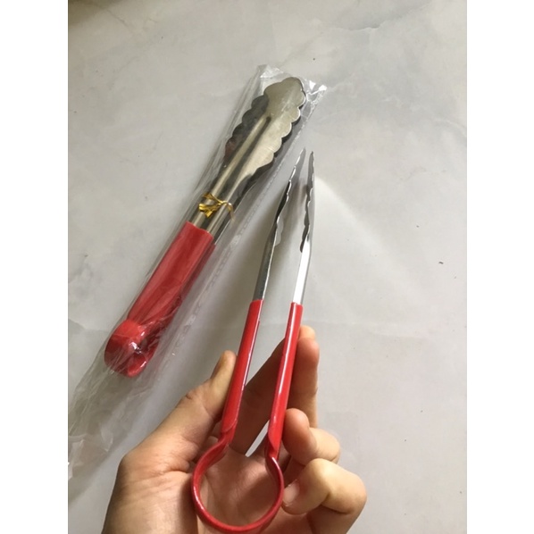 Kẹp gắp thức ăn inox, kẹp gắp đồ nóng cán đỏ dài 22cm