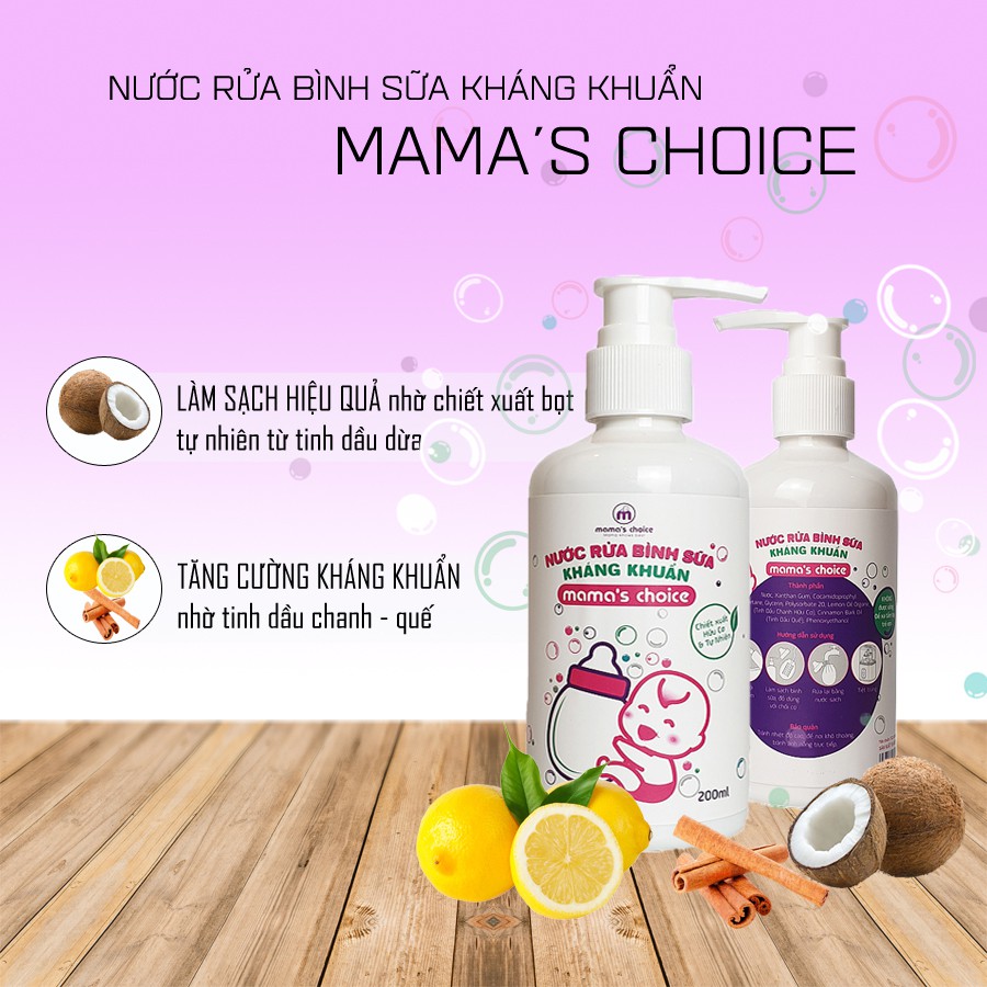 Nước Rửa Bình Sữa Hữu Cơ Thương Hiệu Mama Choice Dung Tích 200ml An Toàn Tuyệt Đối Cho Mẹ &amp; Bé