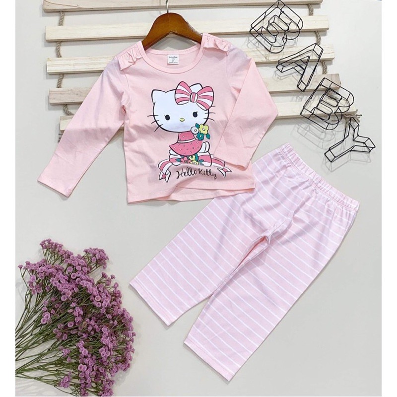 Đồ bộ xuất hàn thun cotton quảng châu bé gái dễ thương bộ dài cho bé