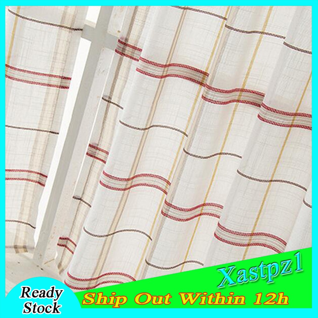 [Ready Stock] Rod Pocket Checked Linen Window Voile Curtain Valance Tier