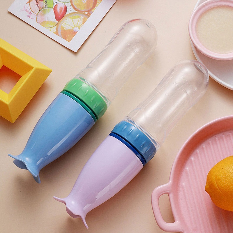 Bình Sữa Silicone 90ml Kèm Muỗng Chống Bụi Bẩn Cho Trẻ Sơ Sinh