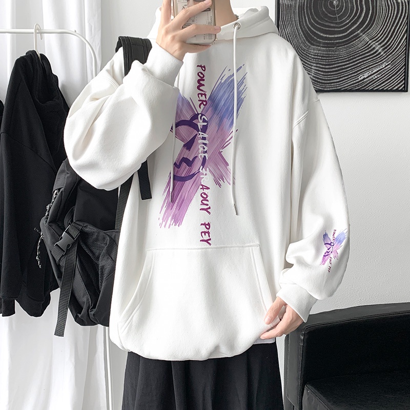 Áo Hoodie Tay Dài Dáng Rộng In Họa Tiết Phong Cách Harajuku Thời Trang Xuân Thu Cho Nam