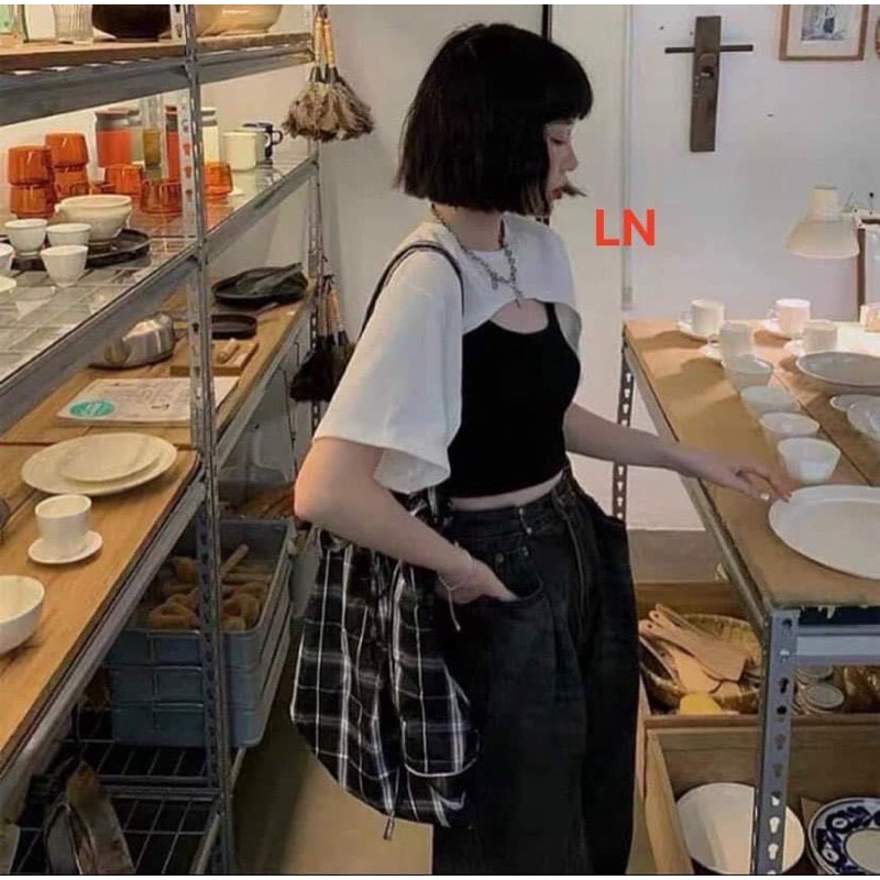 Sét áo croptop + áo ba lỗ DA