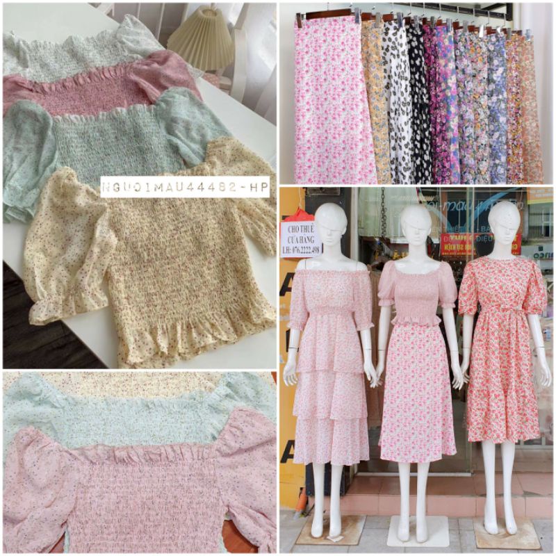 Áo croptop hoa nhí thân chạy chỉ chun, trễ vai mix với chân váy A hoa siêu xinh. Là hàng Quảng Châu loại 1. Ảnh thật👍