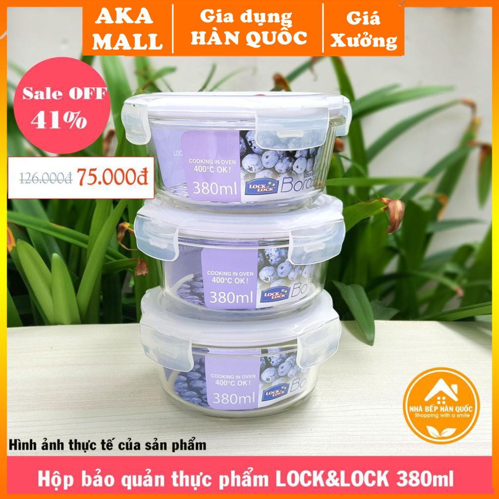 Hộp đựng thực phẩm, hộp đựng thức ăn bằng thủy tinh Lock and Lock Glass Euro 380ml LLG821 [Chính hãn